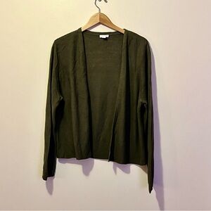 J. Jill Olive Green Open Front Cardigan Linen Cotton Blend lagenlook layer XL